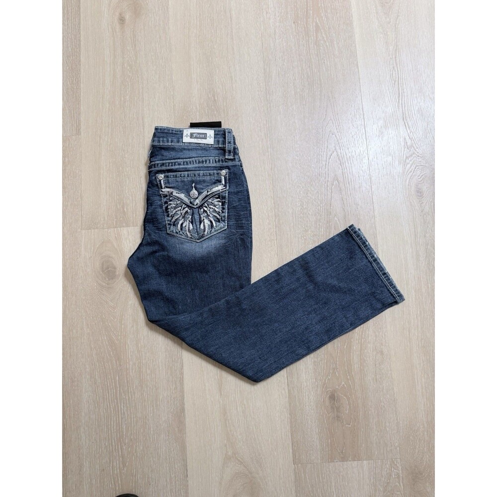 NWT Fleur by Miss Me Angel Wing Jeans Sz 12 31x28 Bling Rhinestone Western Y2K - Picture 14 of 16
